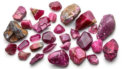 A collection of loose rubies, showcasing their various shades of red and sizes.