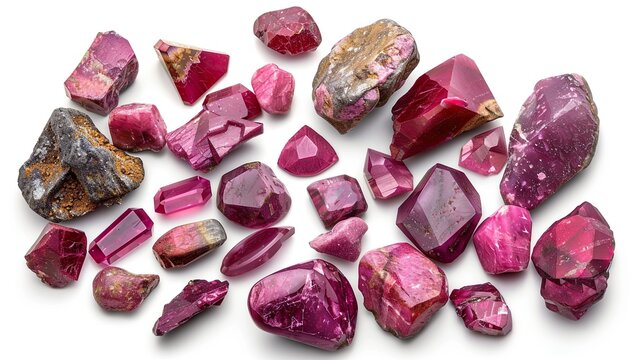 A collection of loose rubies, showcasing their various shades of red and sizes.