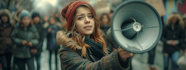 Feminist woman protesting