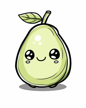 cartoon pear with eyes and a leaf on its head