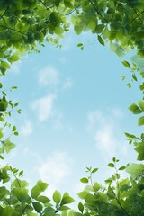 Obraz premium The photo shows a lush green canopy of leaves against a clear blue sky.