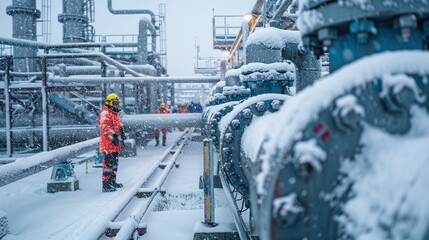 Gas compression station during heavy snowfall