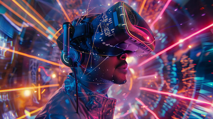 Obraz na płótnie Canvas Immersive Experience - Engaged in Sci-Fi VR Cinema