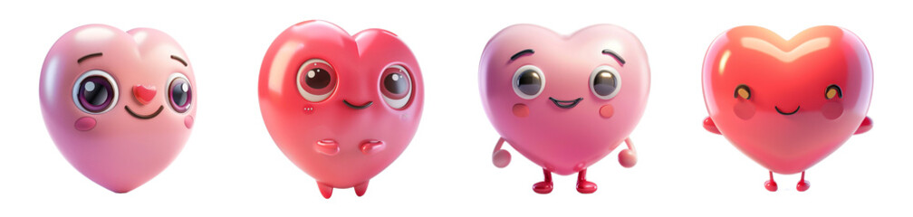 3D Rendering Pack of a Smiling Love Heart on Transparent Background - Ai Generated