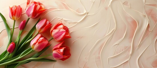 Banner concept for International Women's Day with 8 images and beautiful tulips on color background
