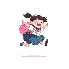 Adorable Schoolgirl With A Pink Bag, Cartoon Illustration