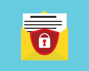 Secure email service isometric icon. Secure mobile mail, email sign with shield. Private data in social networks, sms chat protection, cyber security vector symbol for web, landing, infographic, app