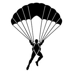 Man Jumping With Parachute vector silhouette, white background 