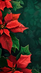Christmas Holly and Poinsettia Background, Phone wallpaper illustration