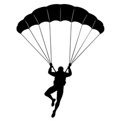 Man Jumping With Parachute vector silhouette, white background 