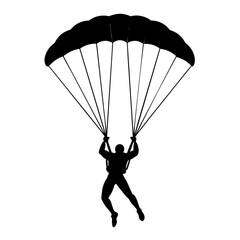 Man Jumping With Parachute vector silhouette, white background 