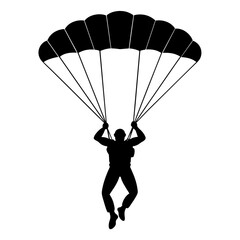 Man Jumping With Parachute vector silhouette, white background 