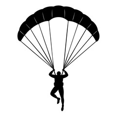 Man Jumping With Parachute vector silhouette, white background 