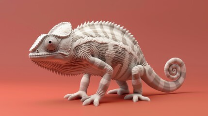 3D render of a chameleon isolated on red backdrop, illustration
