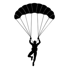 Man Jumping With Parachute vector silhouette, white background 