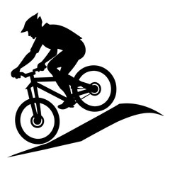 Fototapeta premium Mountain biker, A mountain Rider ride the bike on mountain vector silhouette, win, isolated white background