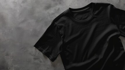 Black t-shirt mockup on a gray stone background