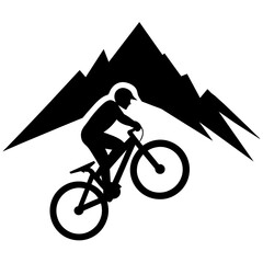 Fototapeta premium Mountain biker, A mountain Rider ride the bike on mountain vector silhouette, win, isolated white background