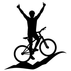 Fototapeta premium Mountain biker, A mountain Rider ride the bike on mountain vector silhouette, win, isolated white background