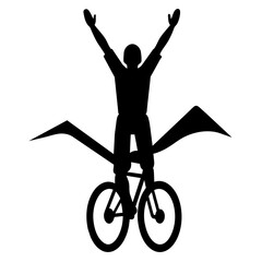 Fototapeta premium Mountain biker, A mountain Rider ride the bike on mountain vector silhouette, win, isolated white background