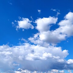 Blue sky background with tiny clouds. Beautiful nature scene with copy space