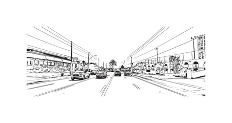 Fototapeta premium Print Building view with landmark of St. Pete Beach is a coastal city in Florida. Hand drawn sketch illustration in vector.
