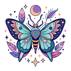 Streetwear illustration where a butterfly's wings are adorned with intricate patterns reminiscent