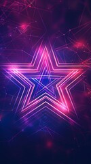 Neon star on violet background, blue and purple theme, phone wallpaper illustration