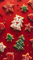 A phone wallpaper with an array of Christmas cookies, red theme