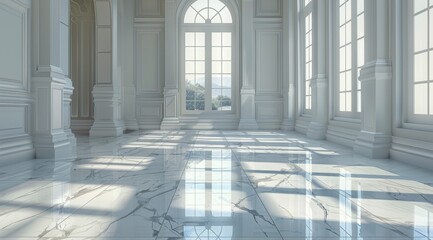 Spacious Room With Many Windows and Marble Floor