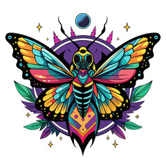 Streetwear illustration where a butterfly's wings are adorned with intricate patterns reminiscent