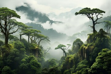 Fototapeta premium beautiful landscape with green hills and mountains covered with lush vegetation