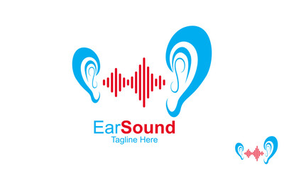 Ear Sound Logo Design Template. Ear icon, hearing linear sign