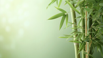 Fototapeta premium Peaceful bamboo plant against a pale green backdrop, providing space for customization