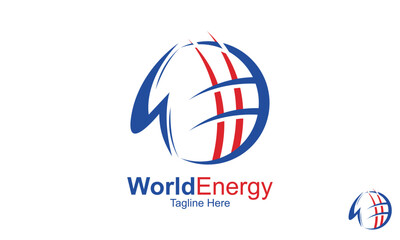 Fototapeta premium World Energy Logo Design Template. Ecology and Environmental design elements for sustainable energy development. world eco-innovation, green energy on earth global solution with electricity.