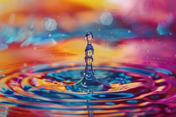 beautiful natural background with a single multicolored water drop closeup