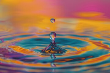 beautiful natural background with a single multicolored water drop closeup