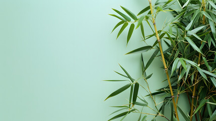 Fototapeta premium Lush bamboo tree set on a light green canvas, allowing for customization