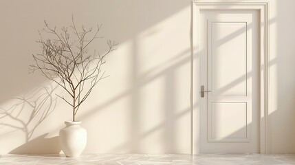 Interior background of room with vase with branch.