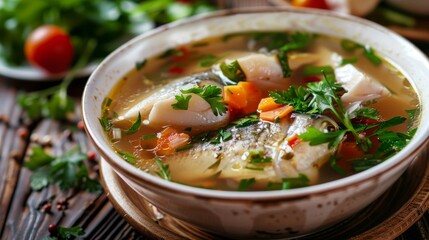 The cuisine of Kazakhstan. Fish broth.