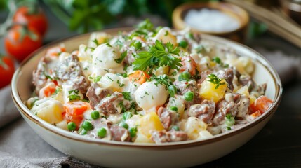 Fototapeta na wymiar The cuisine of Kazakhstan. Kazakh salad. 