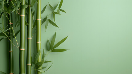 Tranquil bamboo tree on a soft green canvas, creating space for text or imagery