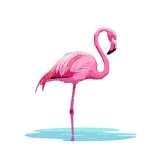 Cartoon Pink Flamingo Its Long Neck Curved, Cartoon Illustration