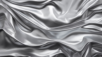 Silver texture of silk fabric with folds. Smooth, elegant gray silk. Satin texture as background....