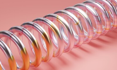 Pink abstract background with metallic color spiral. 3d rendering