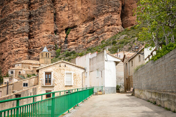a street in Las Penas de Riglos village, comarca of Hoya de Huesca, province of Huesca, Aragon, Spain