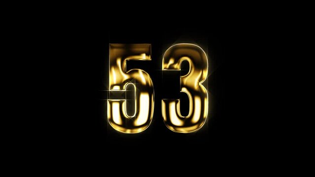  Luxurious Gold Animation of Number 53. Elevate Your Visuals with Opulent Design and Regal Elegance