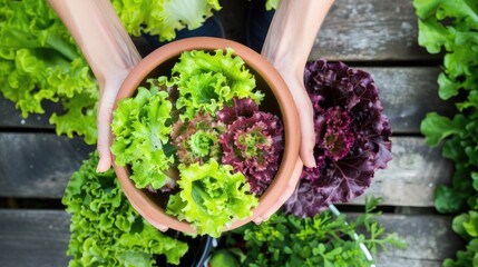 Fototapeta premium The Harvest Guardian Holding a Bounty of Lettuce