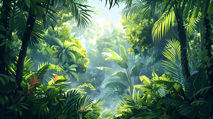 Exotic Wildlife in Rainforest: A Flat Design Backdrop showcasing Nature s Resilience