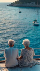 Fototapeta premium An elderly couple enjoys the serenity of their yacht holiday